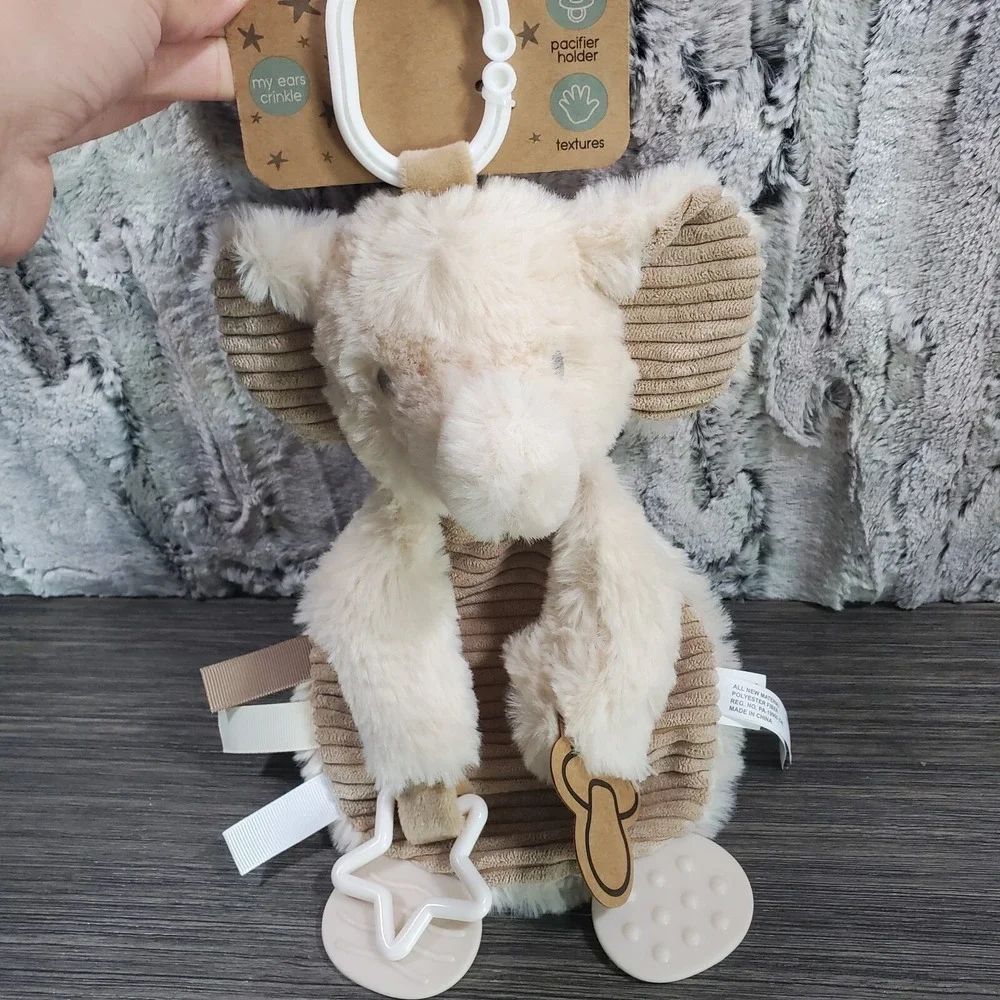 Blankie Buddie Beige Lovey Soother LUXE SOFT Pacifier Holder Elephant Sensory‎